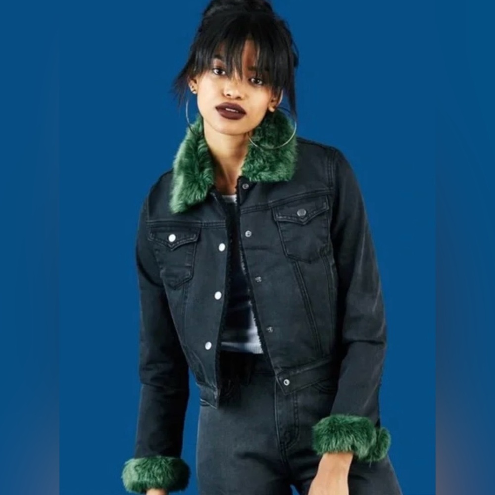 - Unif Darla Daria Green Jean Fur Black Jacket-NWT-2